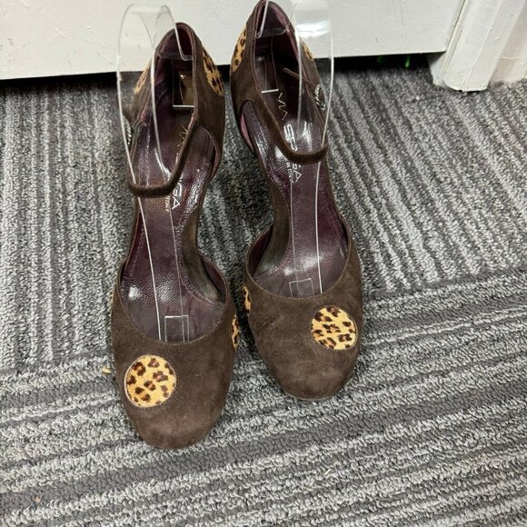 Via Spiga brown suede hair on hide cheetah spots closed toe heels - Picture 2 of 7